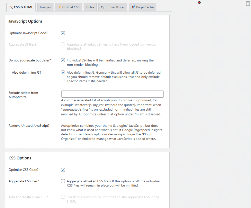 Autoptimize Screenshot