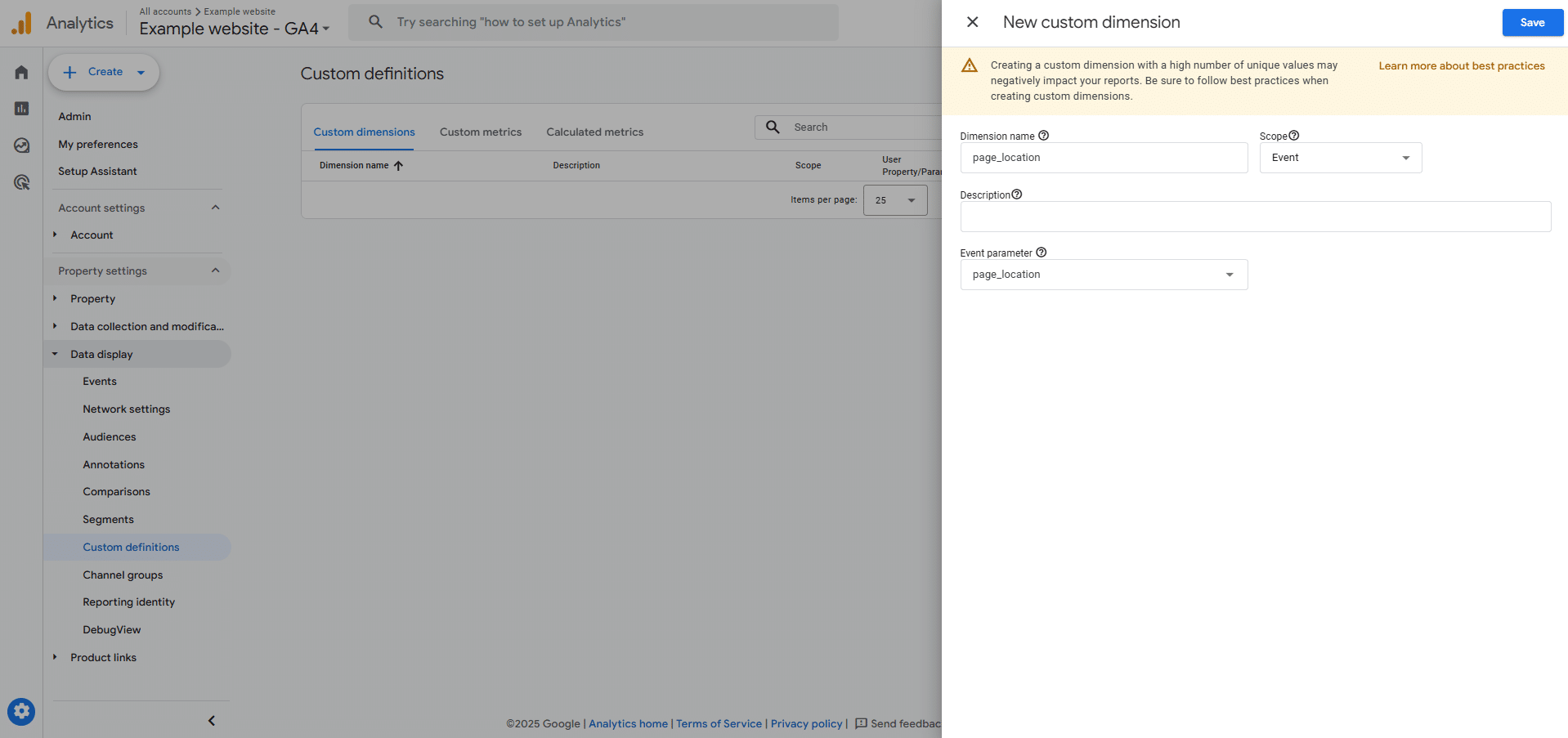 Custom definitions Step 1
