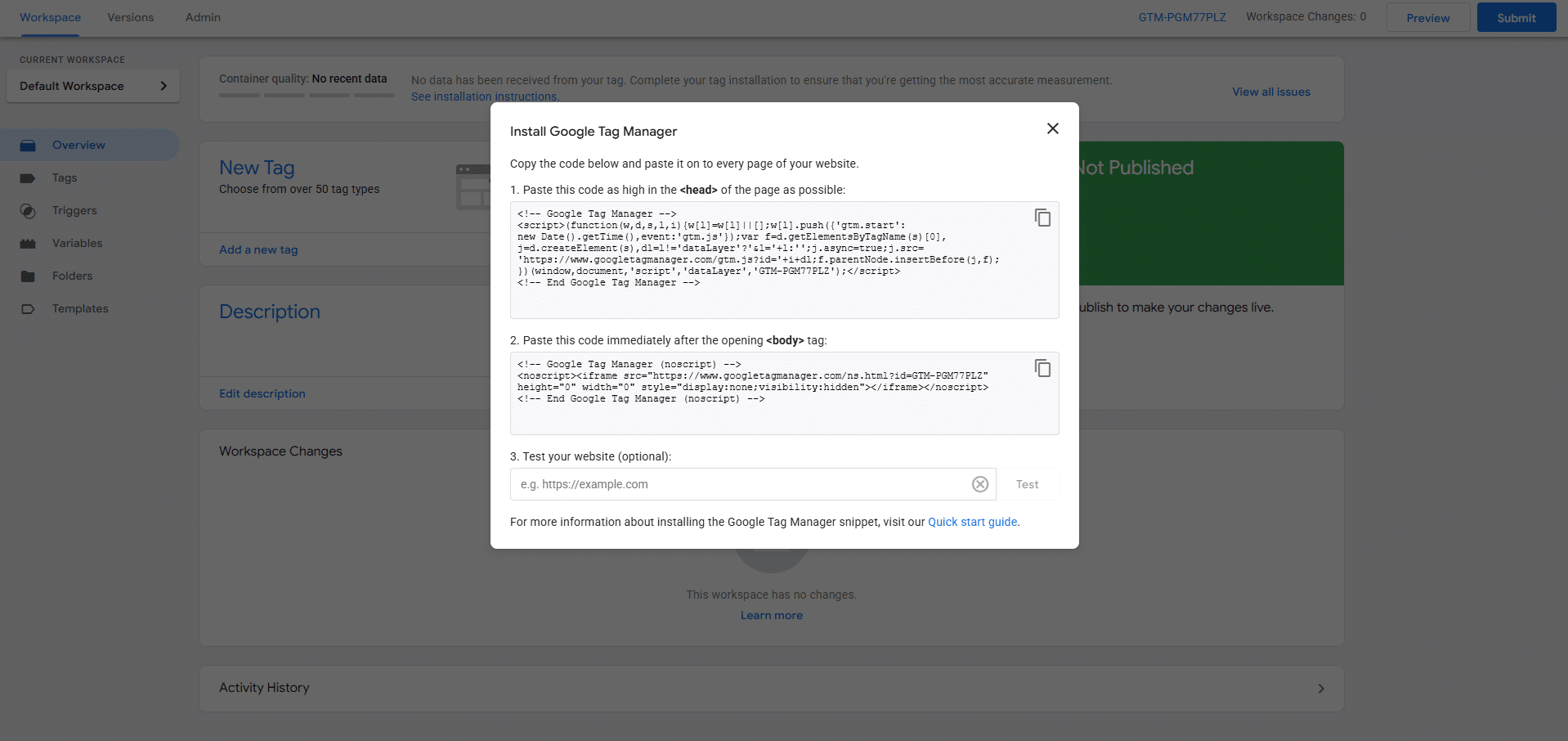 Google tag manager Step 3