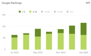 graph showing page 1 ranking increases for drainage company