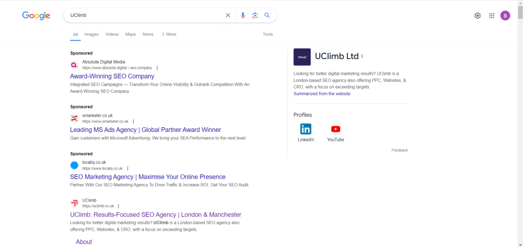 UClimb google business listing