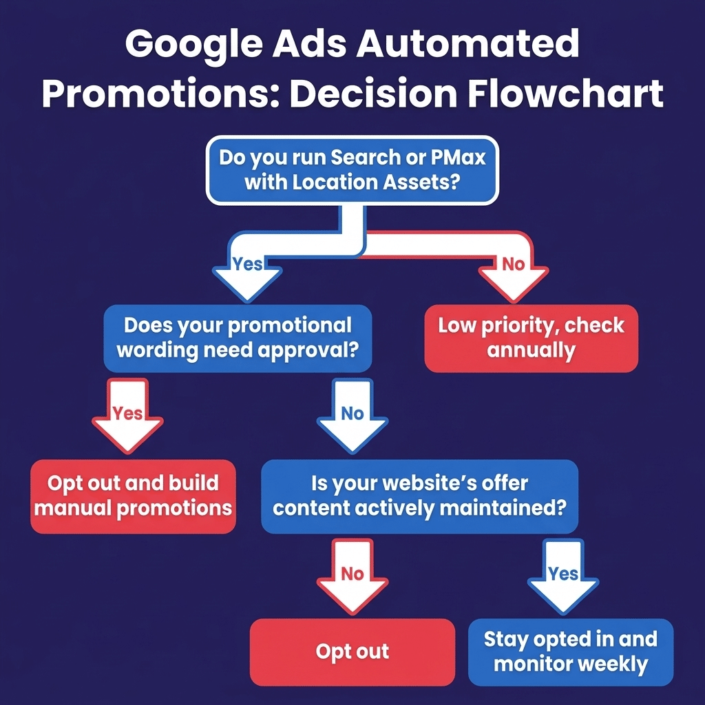 Flowchart for deciding whether to opt out of Google Ads automated promotions