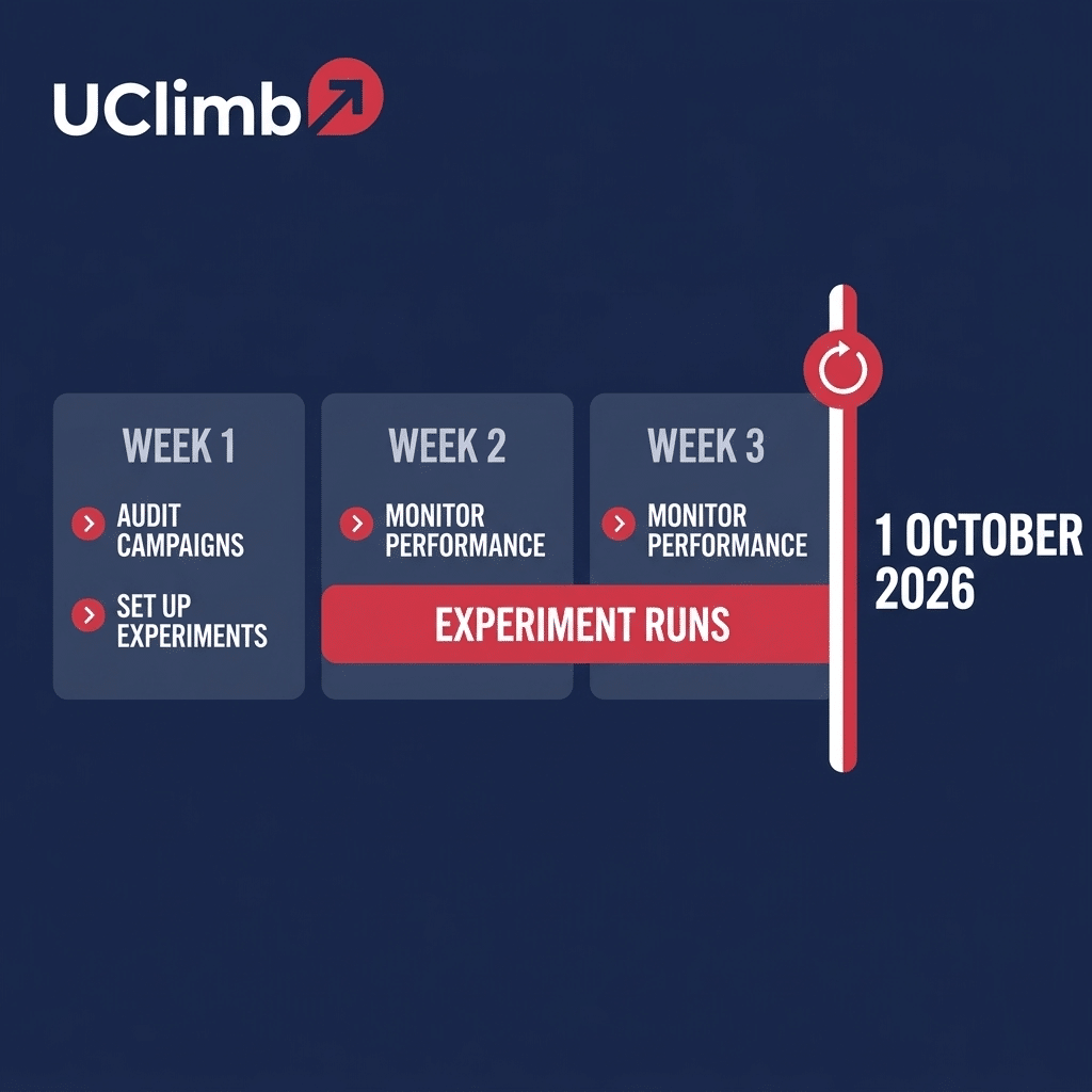 Three week timeline for auditing and testing Max CPC removal before the 1 October 2026 Microsoft Ads deadline